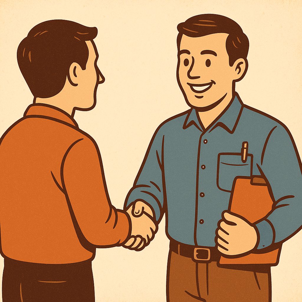 Illustration of two people shaking hands, representing a digital marketing.